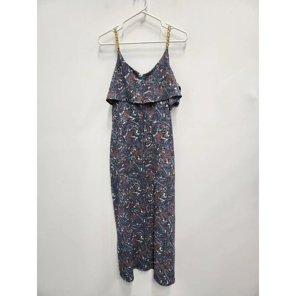 Michael Michael‎ Kors Womens Maxi Dress Petite Medium BOHO Paisley Chain Strap